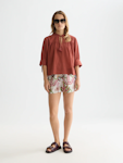 Cotton-Linen Elastic Waist Shorts