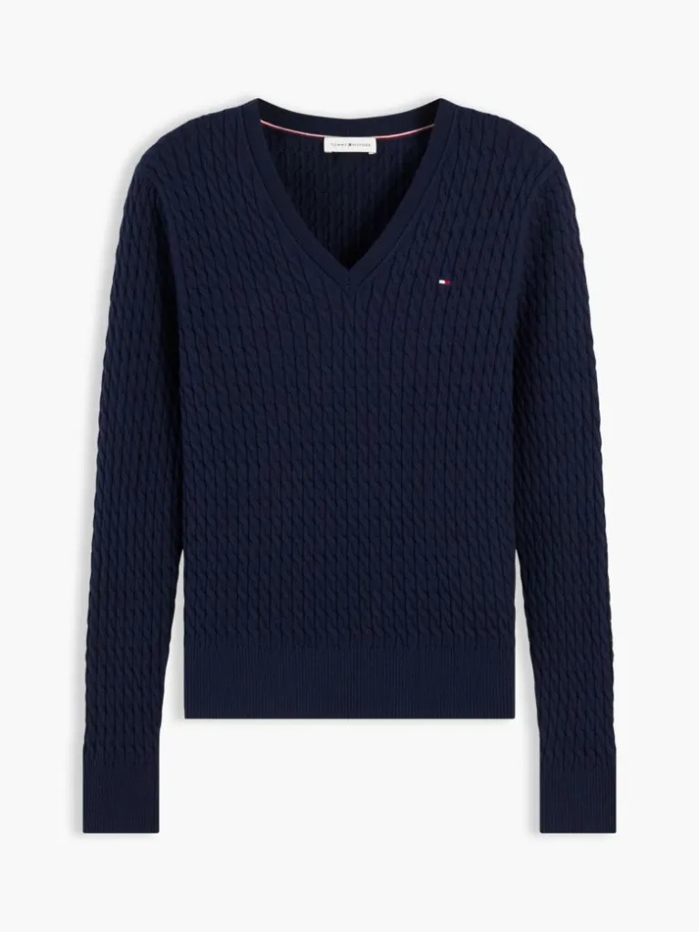 TOMMY HILFIGER - Cable Knit V-Neck Sweater