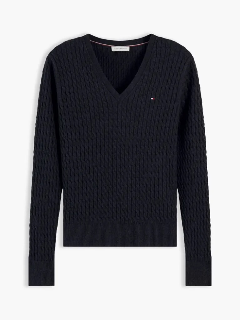 TOMMY HILFIGER - Cable Knit V-Neck Sweater