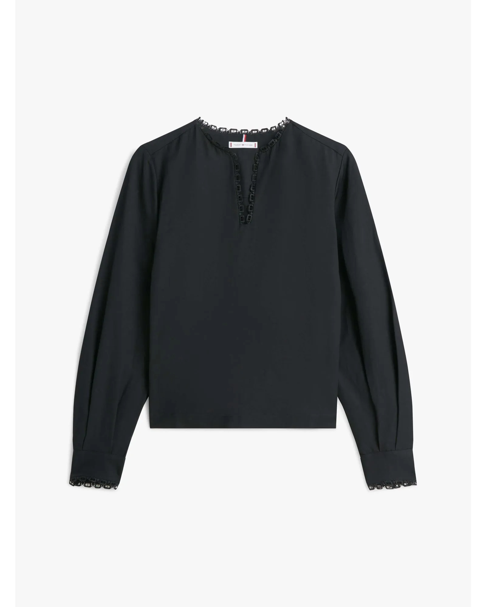 TOMMY HILFIGER - Linen Lace Trim V-Neck Blouse