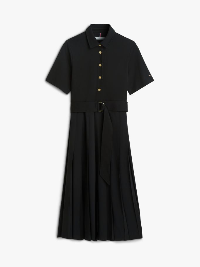 TOMMY HILFIGER - Gold Button Mix Media Dress