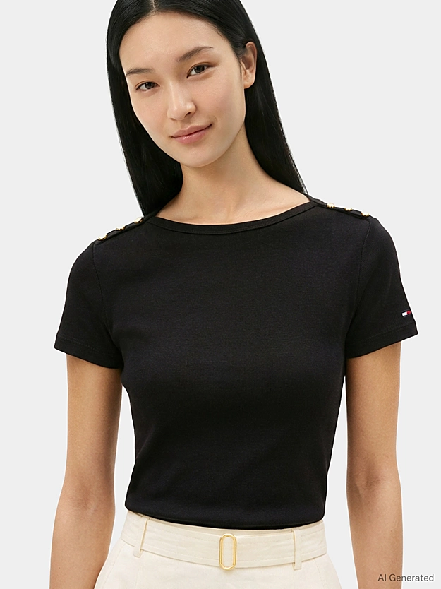 TOMMY HILFIGER - Gold Button Slim Tee