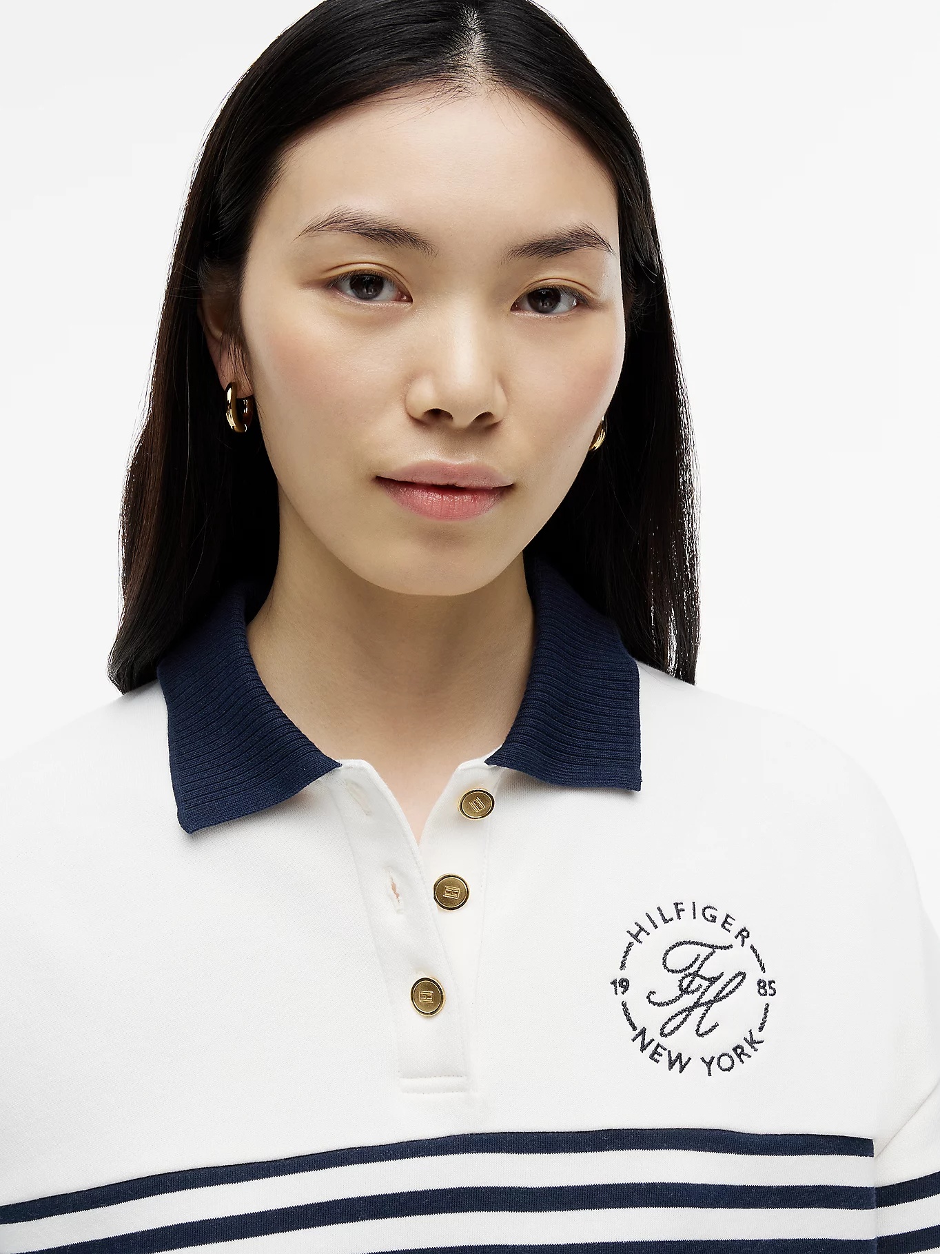 TOMMY HILFIGER - Gold-Tone Button Relaxed Polo Sweatshirt