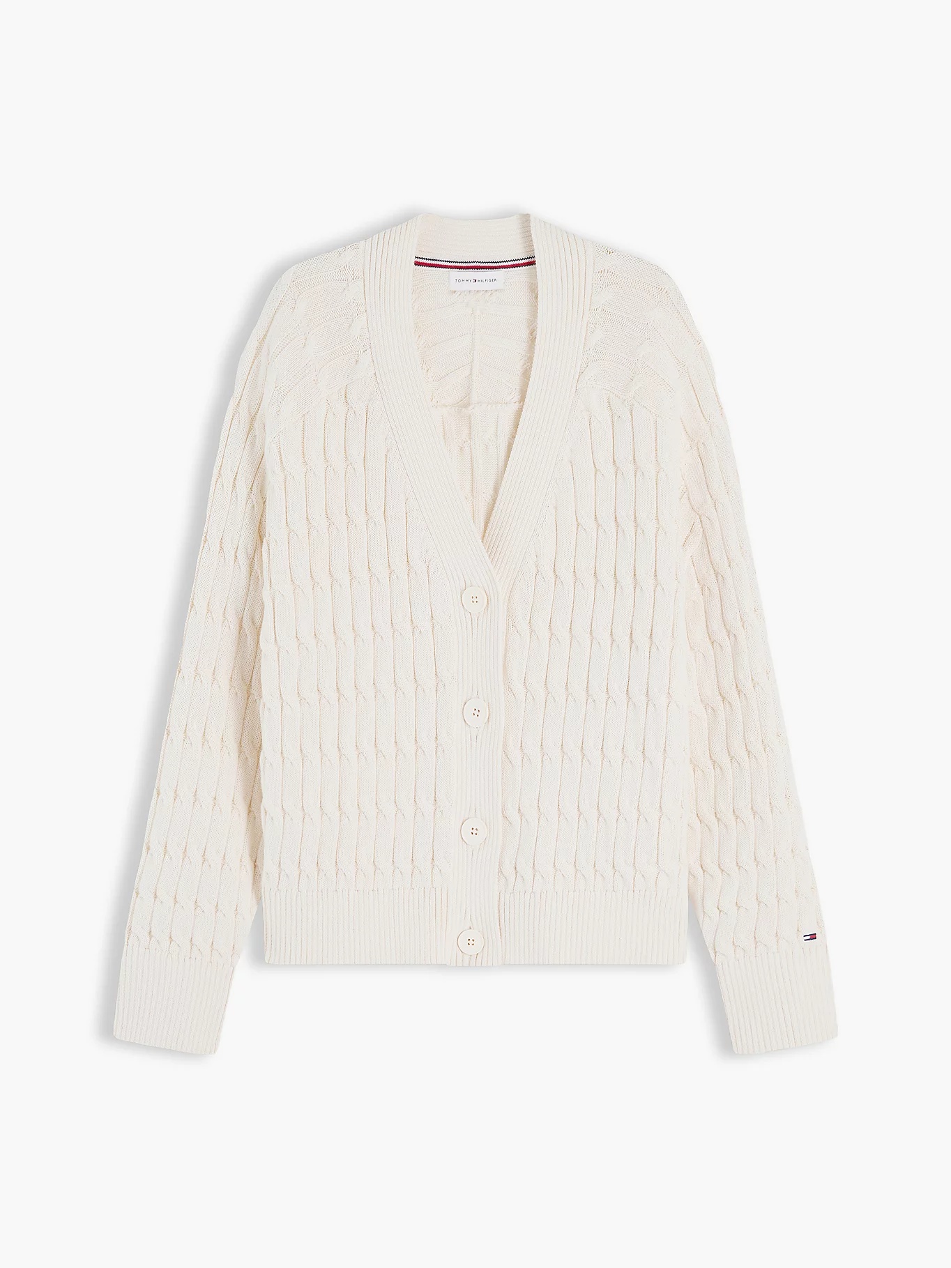 TOMMY HILFIGER - Cable Knit Oversized V-Neck Cardigan