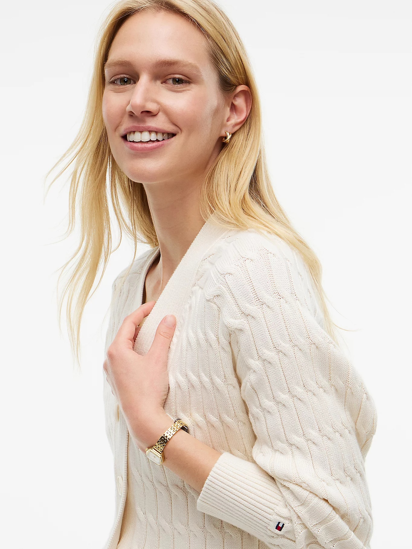 TOMMY HILFIGER - Cable Knit Oversized V-Neck Cardigan