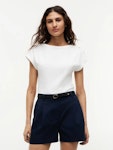 Gold Tone Button Boat Neck T-Shirt