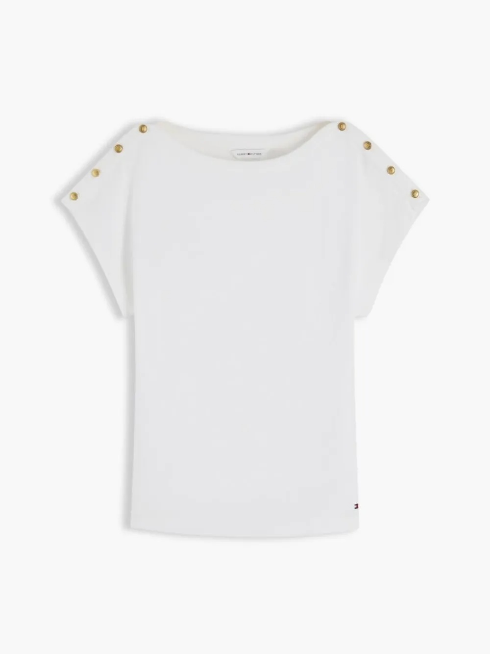 TOMMY HILFIGER - Gold Tone Button Boat Neck T-Shirt