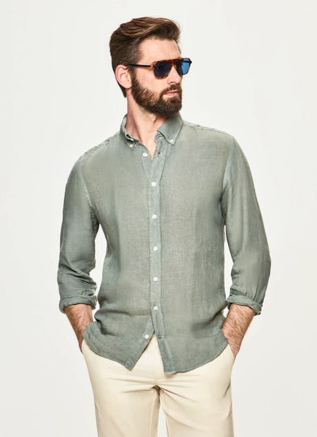 HACKETT - Garment Dyed Linen Oxford Shirt
