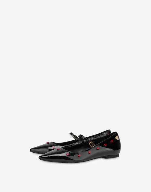 LOVE MOSCHINO - Patent Leather Ballerinas Red Heart Studs