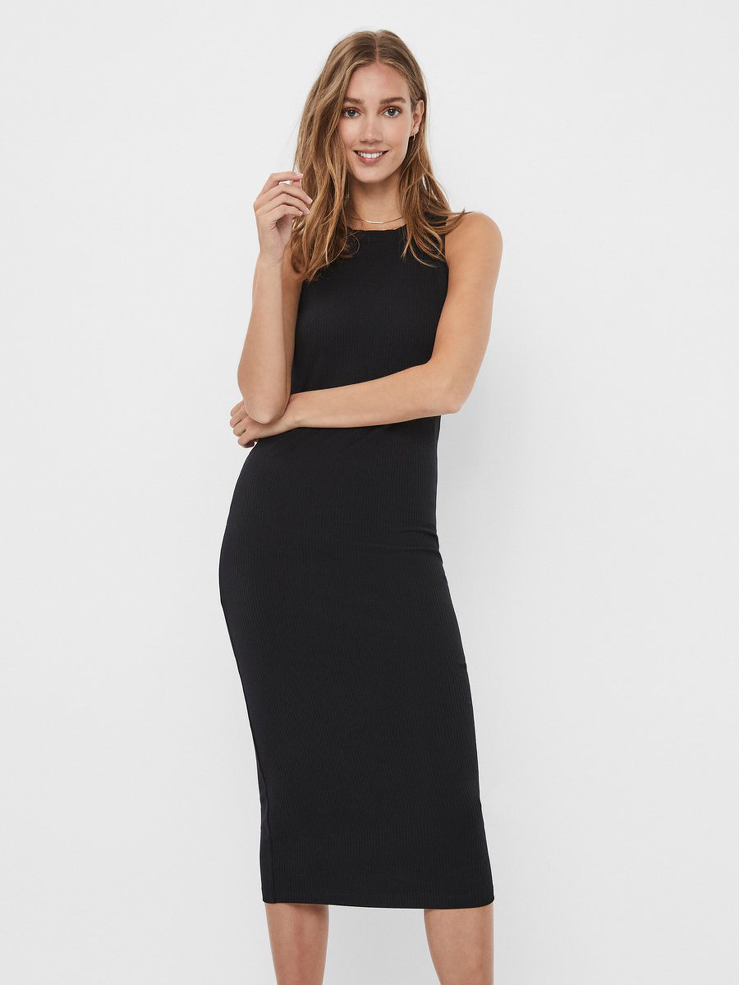 VERO MODA Vmeasy Joy 7/8 Strap Dress Wvn Ga - Abito Estivo Nero Con Cintura In Vita, Taglia M. Elegante, Femminile, Perfetto Per Il Giorno E La Sera.